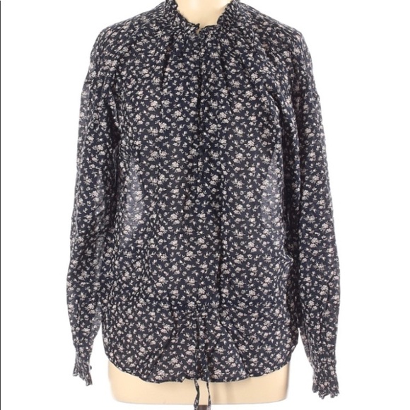 JOIE LONG SLEEVE RUCHED RUFFLE FLORAL BLOUSE - Picture 1 of 2